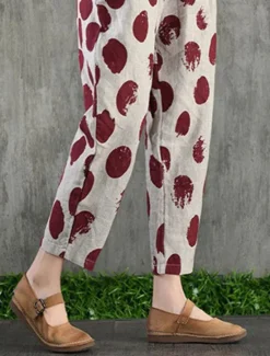 Hot Women's Cotton Linen Shorts Linen-Inspired Pants Cotton Linen Pants Fashion Streetwear Ankle-Length Mid Waist Geometic Flower Pocket Elastic Waist Baggy Breathability Soft Comfortable Micro-elastic Women Pants