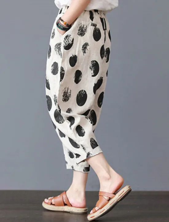 Hot Women's Cotton Linen Shorts Linen-Inspired Pants Cotton Linen Pants Fashion Streetwear Ankle-Length Mid Waist Geometic Flower Pocket Elastic Waist Baggy Breathability Soft Comfortable Micro-elastic Women Pants