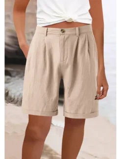 Best Women's Cotton Linen Shorts Shorts Slacks Fashion Streetwear Knee Length High Waist Plain Pocket Comfy Outdoor Comfortable Street Going out Apricot Grey Black White Summer Regular Fit Women Pants
