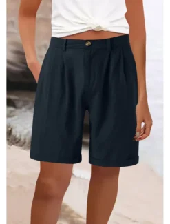 Best Women's Cotton Linen Shorts Shorts Slacks Fashion Streetwear Knee Length High Waist Plain Pocket Comfy Outdoor Comfortable Street Going out Apricot Grey Black White Summer Regular Fit Women Pants