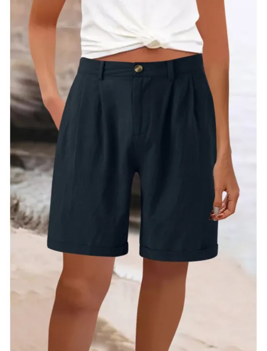 Best Women's Cotton Linen Shorts Shorts Slacks Fashion Streetwear Knee Length High Waist Plain Pocket Comfy Outdoor Comfortable Street Going out Apricot Grey Black White Summer Regular Fit Women Pants
