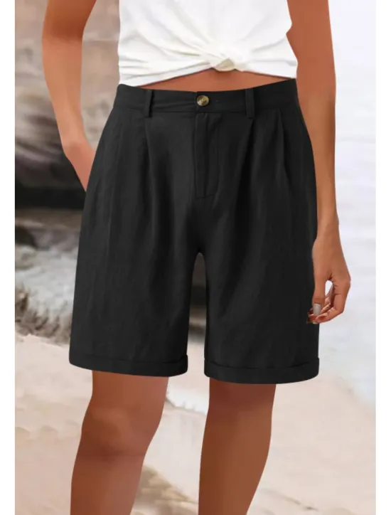 Best Women's Cotton Linen Shorts Shorts Slacks Fashion Streetwear Knee Length High Waist Plain Pocket Comfy Outdoor Comfortable Street Going out Apricot Grey Black White Summer Regular Fit Women Pants