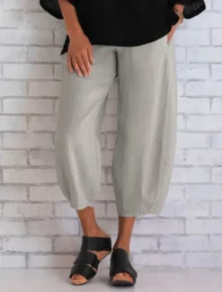 Discount Women's Cotton Linen Shorts Capri shorts Casual Daily Ankle-Length Plain Side Pockets Breathability Comfortable Inelastic Weekend Black Navy Blue Khaki Gray Summer Regular Fit Women Pants