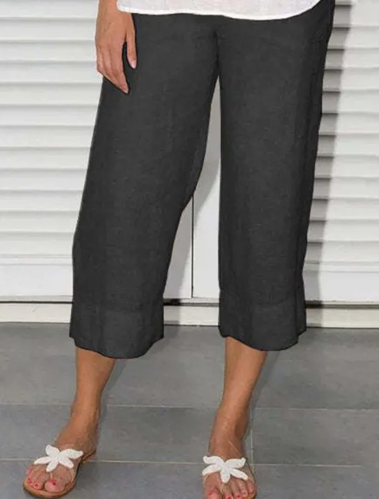 Hot Women's Cotton Linen Shorts Capri shorts Casual Daily Calf-Length Plain Side Pockets Breathability Comfortable Inelastic Weekend Black Blue Orange Khaki Summer Regular Fit Women Pants
