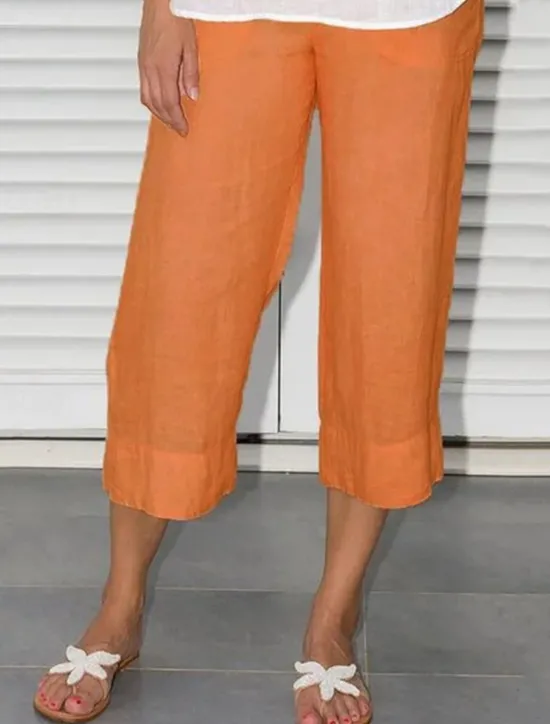 Hot Women's Cotton Linen Shorts Capri shorts Casual Daily Calf-Length Plain Side Pockets Breathability Comfortable Inelastic Weekend Black Blue Orange Khaki Summer Regular Fit Women Pants