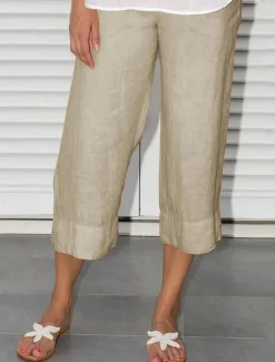 Hot Women's Cotton Linen Shorts Capri shorts Casual Daily Calf-Length Plain Side Pockets Breathability Comfortable Inelastic Weekend Black Blue Orange Khaki Summer Regular Fit Women Pants