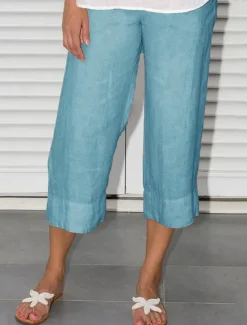Hot Women's Cotton Linen Shorts Capri shorts Casual Daily Calf-Length Plain Side Pockets Breathability Comfortable Inelastic Weekend Black Blue Orange Khaki Summer Regular Fit Women Pants