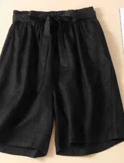 Discount Women's Cotton Linen Shorts Shorts Slacks Casual Short Natural Plain Pocket Elastic Waist Outdoor Comfortable Vacation Holiday Apricot Black White Blue Summer Regular Fit Women Pants