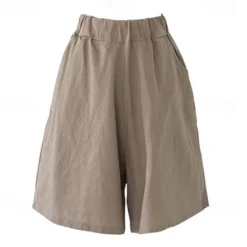 Women's Cotton Linen Shorts Wide Leg Shorts Fashion Knee Length Solid Color Side Pockets Wide Leg Comfort Inelastic Casual Daily Black Red Navy Blue Green Loose Fit Women Pants