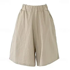 Women's Cotton Linen Shorts Wide Leg Shorts Fashion Knee Length Solid Color Side Pockets Wide Leg Comfort Inelastic Casual Daily Black Red Navy Blue Green Loose Fit Women Pants