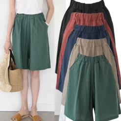 Women's Cotton Linen Shorts Wide Leg Shorts Fashion Knee Length Solid Color Side Pockets Wide Leg Comfort Inelastic Casual Daily Black Red Navy Blue Green Loose Fit Women Pants