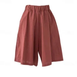 Women's Cotton Linen Shorts Wide Leg Shorts Fashion Knee Length Solid Color Side Pockets Wide Leg Comfort Inelastic Casual Daily Black Red Navy Blue Green Loose Fit Women Pants