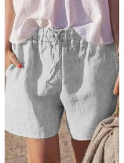 New Women's Cotton Linen Shorts Shorts Slacks Streetwear Casual Short Natural Plain Pocket Breathability Soft Comfortable Micro-elastic Casual Daily Wear Grey Black White Khaki Summer Regular Fit Women Pants