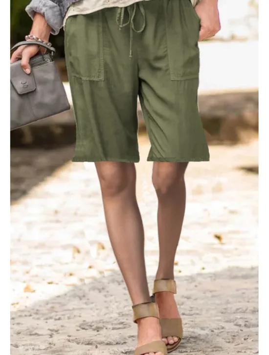 Best Women's Cotton Linen Shorts Shorts Slacks Streetwear Casual Short Natural Plain Pocket Elastic Drawstring Design Comfy Outdoor Street Daily Wear Going out Navy Black White Light Green Summer Regular Women Pants