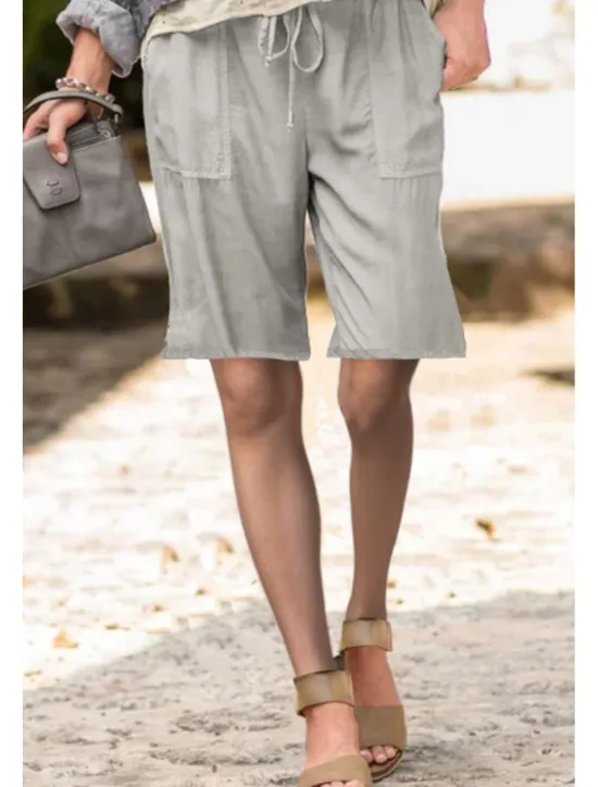 Best Women's Cotton Linen Shorts Shorts Slacks Streetwear Casual Short Natural Plain Pocket Elastic Drawstring Design Comfy Outdoor Street Daily Wear Going out Navy Black White Light Green Summer Regular Women Pants
