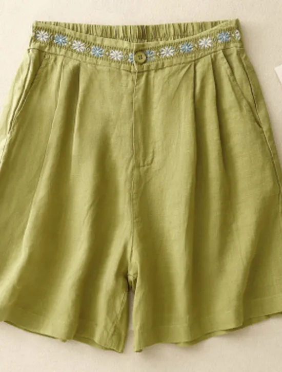Women's Cotton Linen Shorts Shorts Slacks Casual Short Natural Flower Pocket Printing Comfy Comfortable Street Going out Sapphire Blue Dark Navy Purple Orange Summer Regular Fit Women Pants