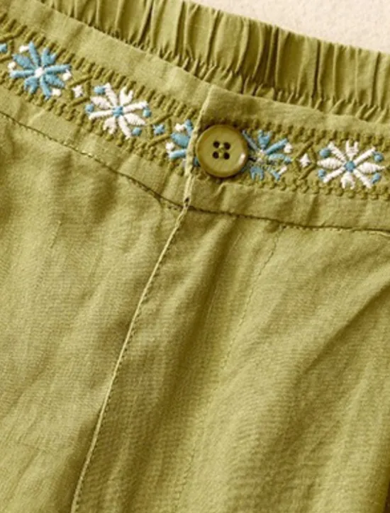 Women's Cotton Linen Shorts Shorts Slacks Casual Short Natural Flower Pocket Printing Comfy Comfortable Street Going out Sapphire Blue Dark Navy Purple Orange Summer Regular Fit Women Pants