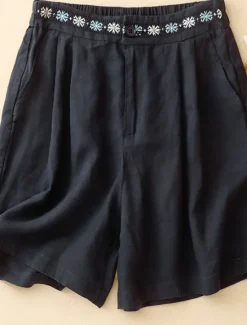 Women's Cotton Linen Shorts Shorts Slacks Casual Short Natural Flower Pocket Printing Comfy Comfortable Street Going out Sapphire Blue Dark Navy Purple Orange Summer Regular Fit Women Pants