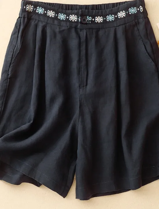 Women's Cotton Linen Shorts Shorts Slacks Casual Short Natural Flower Pocket Printing Comfy Comfortable Street Going out Sapphire Blue Dark Navy Purple Orange Summer Regular Fit Women Pants