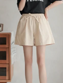 Discount Women's Cotton Linen Shorts Shorts Slacks Streetwear Casual Short Natural Plain Pocket Elastic Drawstring Design Comfy Outdoor Outdoor Holiday Forest Green Rust Navy Sapphire Blue Summer Regular Fit Women Pants