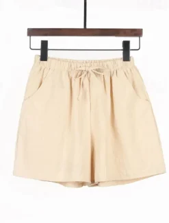 Discount Women's Cotton Linen Shorts Shorts Slacks Streetwear Casual Short Natural Plain Pocket Elastic Drawstring Design Comfy Outdoor Outdoor Holiday Forest Green Rust Navy Sapphire Blue Summer Regular Fit Women Pants