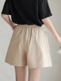 Discount Women's Cotton Linen Shorts Shorts Slacks Streetwear Casual Short Natural Plain Pocket Elastic Drawstring Design Comfy Outdoor Outdoor Holiday Forest Green Rust Navy Sapphire Blue Summer Regular Fit Women Pants