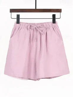 Discount Women's Cotton Linen Shorts Shorts Slacks Streetwear Casual Short Natural Plain Pocket Elastic Drawstring Design Comfy Outdoor Outdoor Holiday Forest Green Rust Navy Sapphire Blue Summer Regular Fit Women Pants