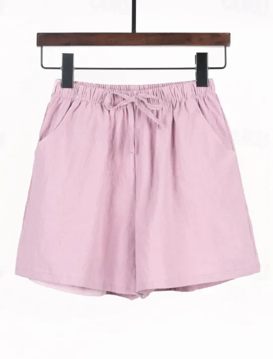 Discount Women's Cotton Linen Shorts Shorts Slacks Streetwear Casual Short Natural Plain Pocket Elastic Drawstring Design Comfy Outdoor Outdoor Holiday Forest Green Rust Navy Sapphire Blue Summer Regular Fit Women Pants