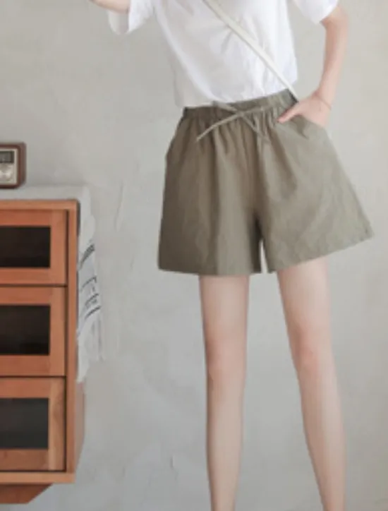 Discount Women's Cotton Linen Shorts Shorts Slacks Streetwear Casual Short Natural Plain Pocket Elastic Drawstring Design Comfy Outdoor Outdoor Holiday Forest Green Rust Navy Sapphire Blue Summer Regular Fit Women Pants
