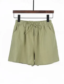 Discount Women's Cotton Linen Shorts Shorts Slacks Streetwear Casual Short Natural Plain Pocket Elastic Drawstring Design Comfy Outdoor Outdoor Holiday Forest Green Rust Navy Sapphire Blue Summer Regular Fit Women Pants