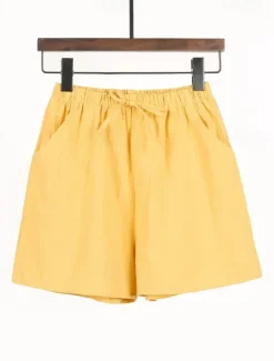 Discount Women's Cotton Linen Shorts Shorts Slacks Streetwear Casual Short Natural Plain Pocket Elastic Drawstring Design Comfy Outdoor Outdoor Holiday Forest Green Rust Navy Sapphire Blue Summer Regular Fit Women Pants