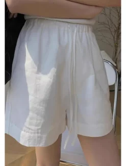Clearance Women's Cotton Linen Shorts Shorts Slacks Streetwear Casual Short Natural Plain Pocket Elastic Drawstring Design Breathability Soft Comfortable Micro-elastic Casual Daily Wear Summer Regular Fit Women Pants