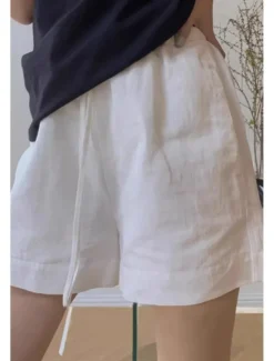 Clearance Women's Cotton Linen Shorts Shorts Slacks Streetwear Casual Short Natural Plain Pocket Elastic Drawstring Design Breathability Soft Comfortable Micro-elastic Casual Daily Wear Summer Regular Fit Women Pants