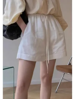 Clearance Women's Cotton Linen Shorts Shorts Slacks Streetwear Casual Short Natural Plain Pocket Elastic Drawstring Design Breathability Soft Comfortable Micro-elastic Casual Daily Wear Summer Regular Fit Women Pants