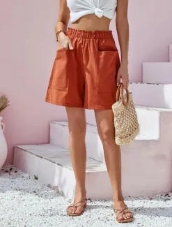 Best Women's Cotton Linen Shorts Shorts Casual Daily Short Plain Side Pockets Breathability Comfortable Inelastic Weekend Black Navy Blue Orange Coffee Summer Regular Fit Women Pants