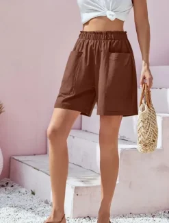 Best Women's Cotton Linen Shorts Shorts Casual Daily Short Plain Side Pockets Breathability Comfortable Inelastic Weekend Black Navy Blue Orange Coffee Summer Regular Fit Women Pants