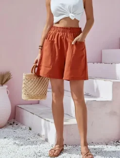 Best Women's Cotton Linen Shorts Shorts Casual Daily Short Plain Side Pockets Breathability Comfortable Inelastic Weekend Black Navy Blue Orange Coffee Summer Regular Fit Women Pants