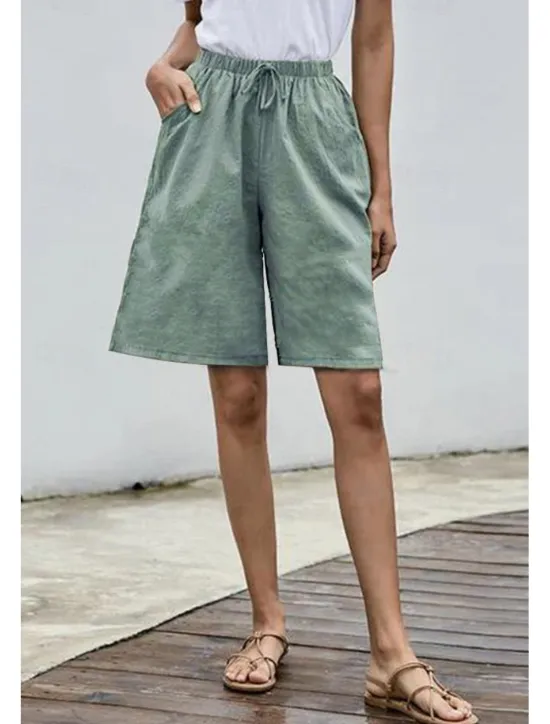 Clearance Women's Cotton Linen Shorts Shorts Slacks Streetwear Casual Short Natural Plain Pocket Elastic Drawstring Design Comfy Comfortable Street Going out Grey Navy Black White Summer Regular Fit Women Pants
