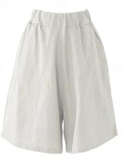 Online Women's Cotton Linen Shorts Wide Leg Shorts Fashion Knee Length Solid Color Side Pockets Wide Leg Comfort Inelastic Casual Daily Black Red Navy Blue Green Loose Fit Women Pants