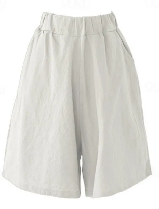 Online Women's Cotton Linen Shorts Wide Leg Shorts Fashion Knee Length Solid Color Side Pockets Wide Leg Comfort Inelastic Casual Daily Black Red Navy Blue Green Loose Fit Women Pants