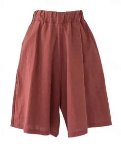 Online Women's Cotton Linen Shorts Wide Leg Shorts Fashion Knee Length Solid Color Side Pockets Wide Leg Comfort Inelastic Casual Daily Black Red Navy Blue Green Loose Fit Women Pants
