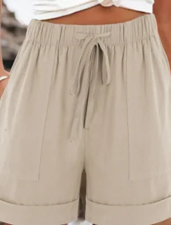 Discount Women's Cotton Linen Shorts Chinos Shorts Basic Short High Waist Plain Pocket Elastic Waistband Comfy Soft Comfortable Micro-elastic Outdoor Street Black Pink Army Green Blue Summer Spring Regular Fit Women Pants