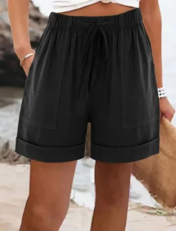 Discount Women's Cotton Linen Shorts Chinos Shorts Basic Short High Waist Plain Pocket Elastic Waistband Comfy Soft Comfortable Micro-elastic Outdoor Street Black Pink Army Green Blue Summer Spring Regular Fit Women Pants