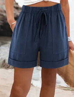 Discount Women's Cotton Linen Shorts Chinos Shorts Basic Short High Waist Plain Pocket Elastic Waistband Comfy Soft Comfortable Micro-elastic Outdoor Street Black Pink Army Green Blue Summer Spring Regular Fit Women Pants