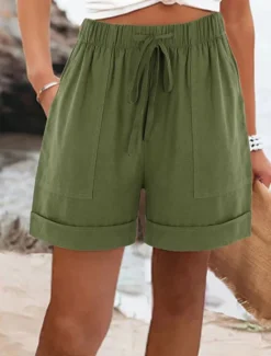 Discount Women's Cotton Linen Shorts Chinos Shorts Basic Short High Waist Plain Pocket Elastic Waistband Comfy Soft Comfortable Micro-elastic Outdoor Street Black Pink Army Green Blue Summer Spring Regular Fit Women Pants
