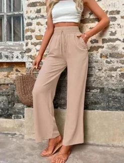 Online Women's Cotton Linen Shorts Linen-Inspired Pants Cotton Linen Pants Fashion Streetwear Comfort Full Length High Waist Plain Drawstring Elastic Waist Straight Leg Comfy Outdoor Comfortable Street Women Pants