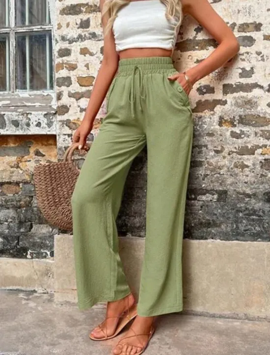 Online Women's Cotton Linen Shorts Linen-Inspired Pants Cotton Linen Pants Fashion Streetwear Comfort Full Length High Waist Plain Drawstring Elastic Waist Straight Leg Comfy Outdoor Comfortable Street Women Pants