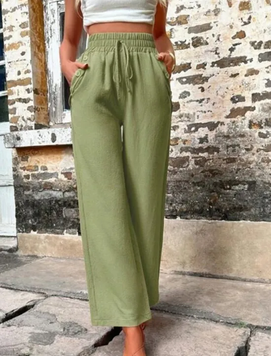 Online Women's Cotton Linen Shorts Linen-Inspired Pants Cotton Linen Pants Fashion Streetwear Comfort Full Length High Waist Plain Drawstring Elastic Waist Straight Leg Comfy Outdoor Comfortable Street Women Pants