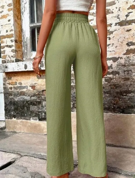 Online Women's Cotton Linen Shorts Linen-Inspired Pants Cotton Linen Pants Fashion Streetwear Comfort Full Length High Waist Plain Drawstring Elastic Waist Straight Leg Comfy Outdoor Comfortable Street Women Pants