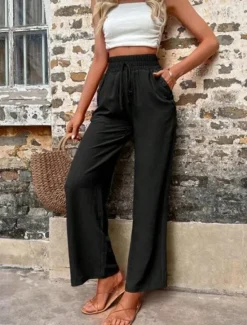 Online Women's Cotton Linen Shorts Linen-Inspired Pants Cotton Linen Pants Fashion Streetwear Comfort Full Length High Waist Plain Drawstring Elastic Waist Straight Leg Comfy Outdoor Comfortable Street Women Pants